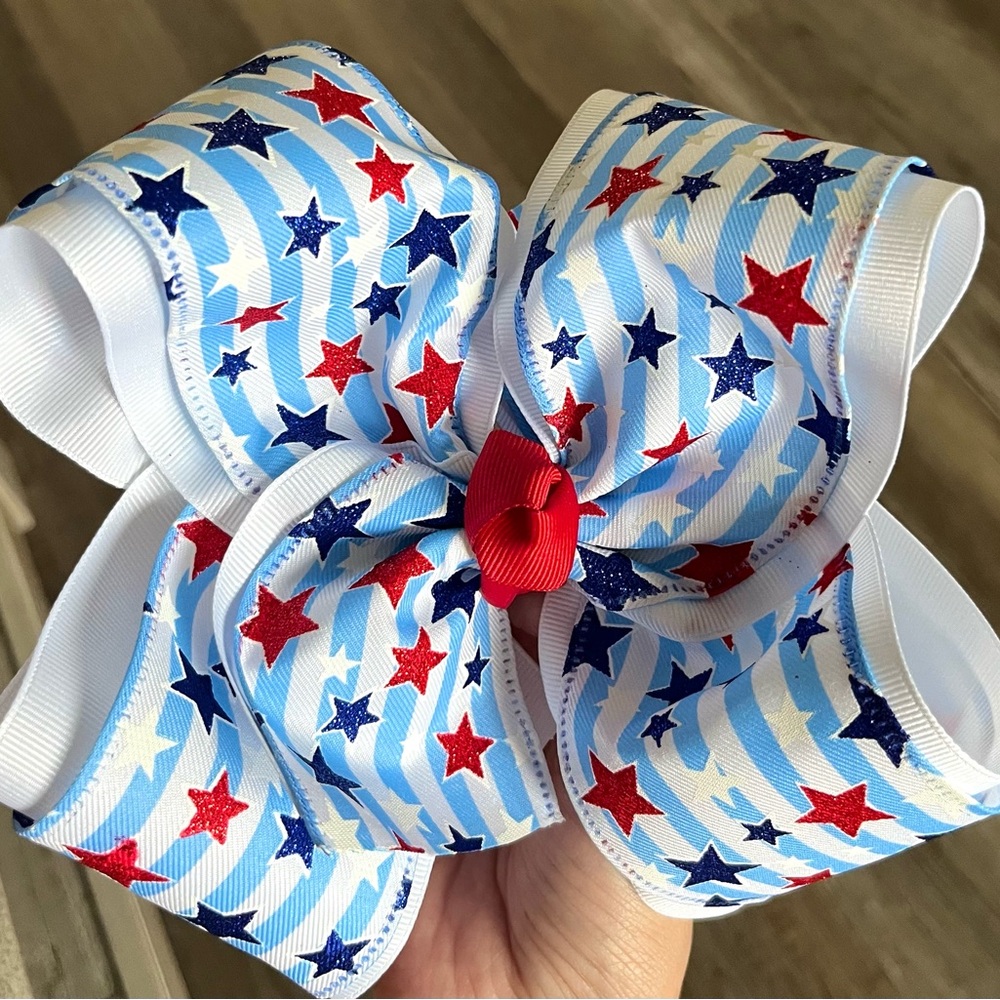 USA - Patriotic Star Ribbon Hair Bow - Red, White & Blue